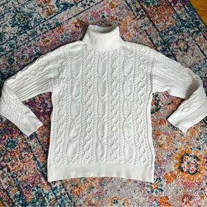 & Other Stories White‎ Cable Knit Turtleneck Fisherman Sweater